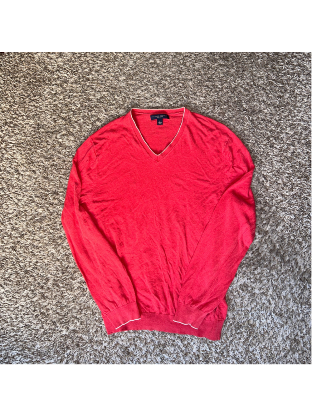 Women's Banana Republic Silk Linen Blend V Neck Sweater Red & White Trim Large